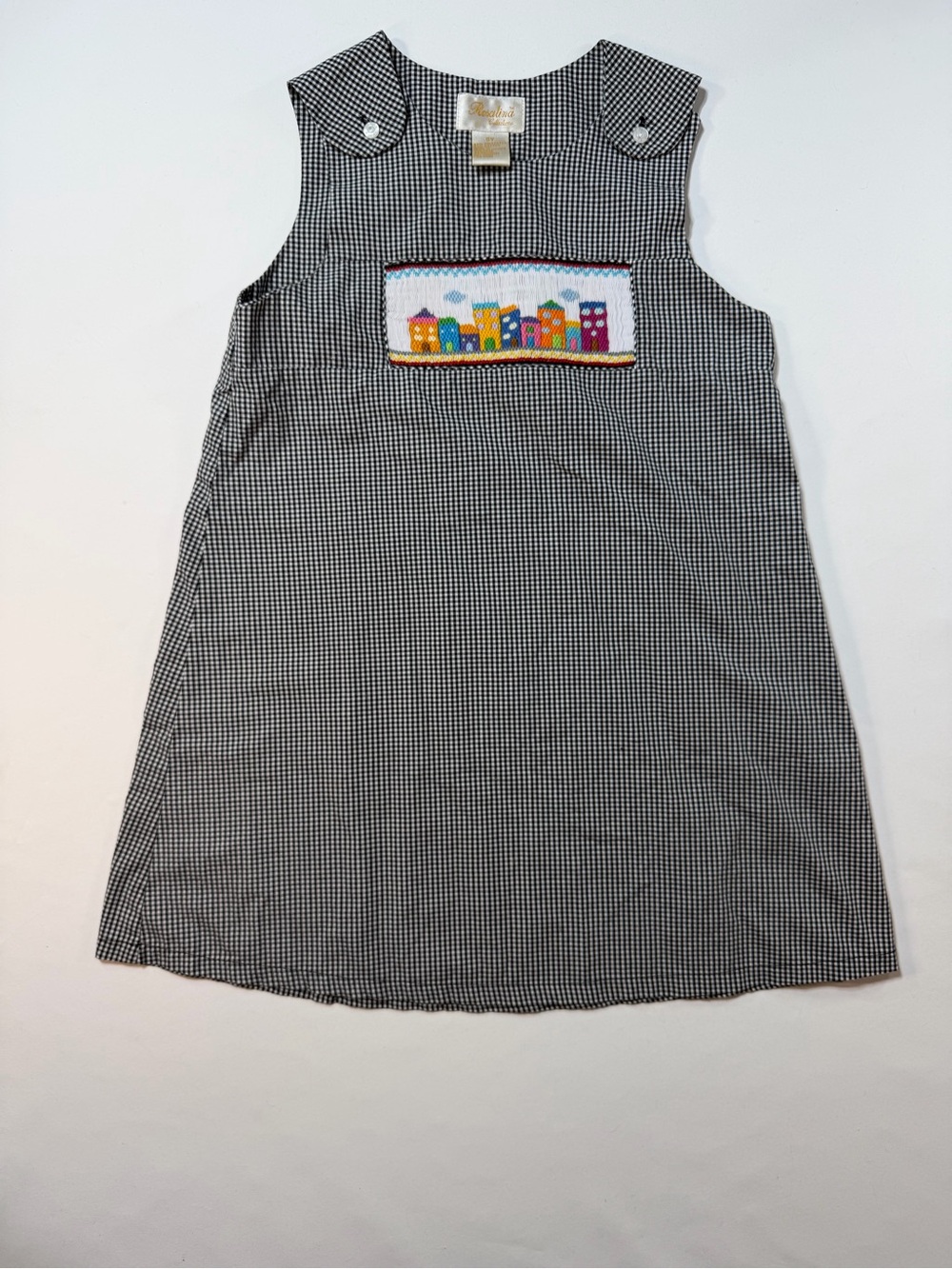 Rosalina Collection Girls 5Y Smocked Cityscape Gingham A-Line Dress